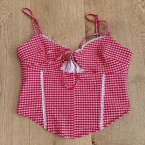 White Fox Cami Corset Top Gingham Size S Red White